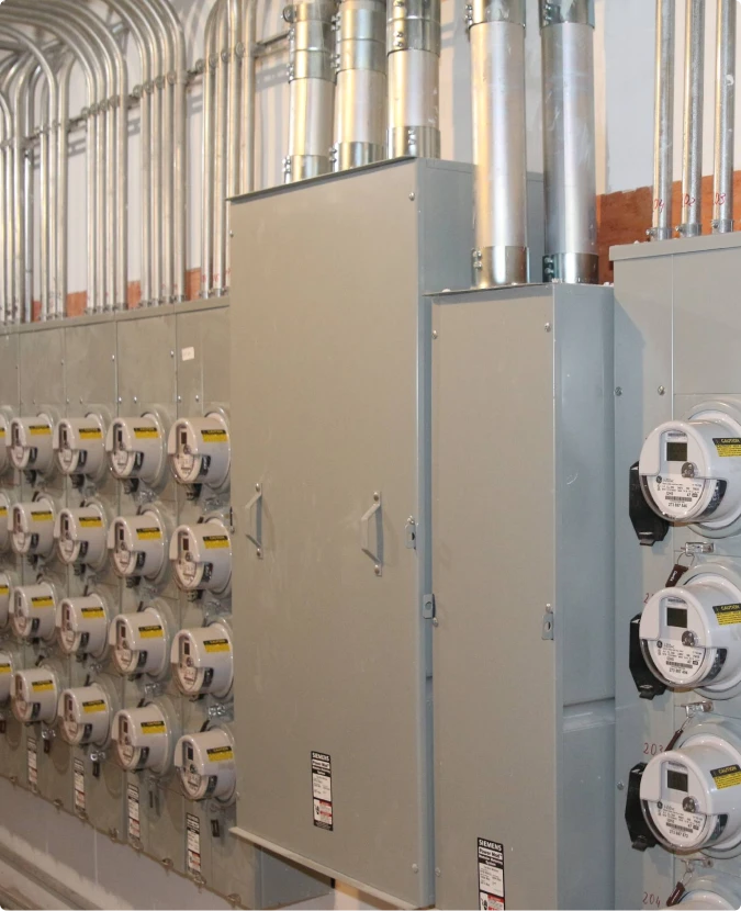 Multi-unit commercial meter bank installation in Arlington Heights by T-TECH Power.