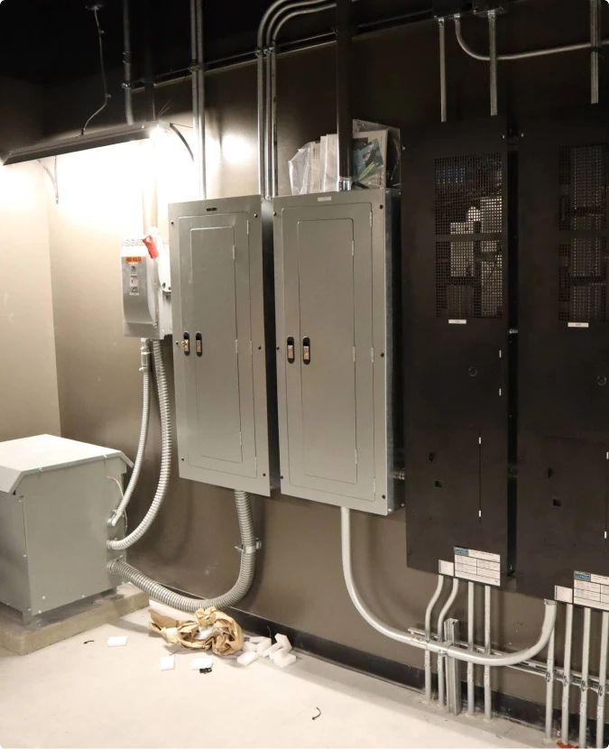 Exterior commercial electrical service equipment and safety disconnects by T-TECH Power.