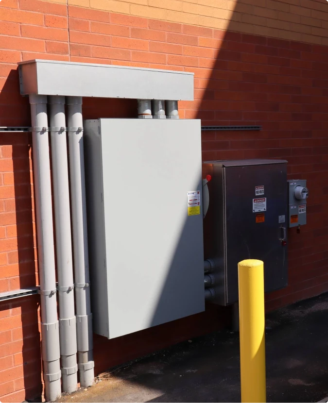 Weatherproof outdoor electrical enclosure and conduit for commercial facility by T-TECH Power.