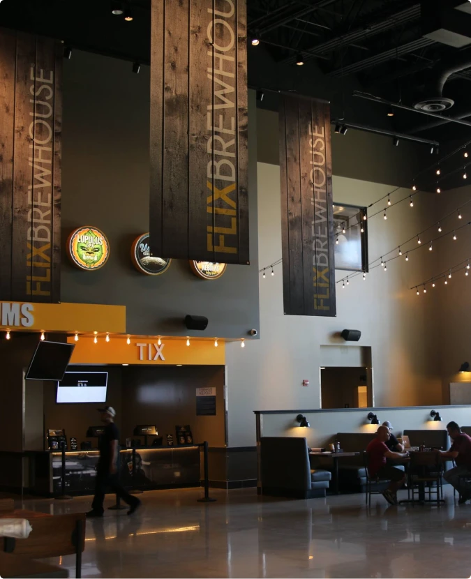 High-bay commercial lighting and interior wiring for a restaurant in Chicagoland by T-TECH Power.