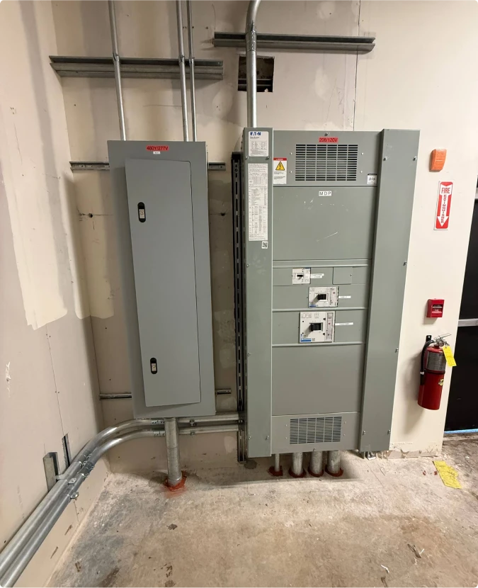 Commercial electrical panel upgrade and conduit run in Des Plaines by T-TECH Power.