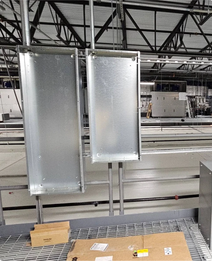 Interior electrical box mounting and building wiring for business in Aurora by T-TECH Power.